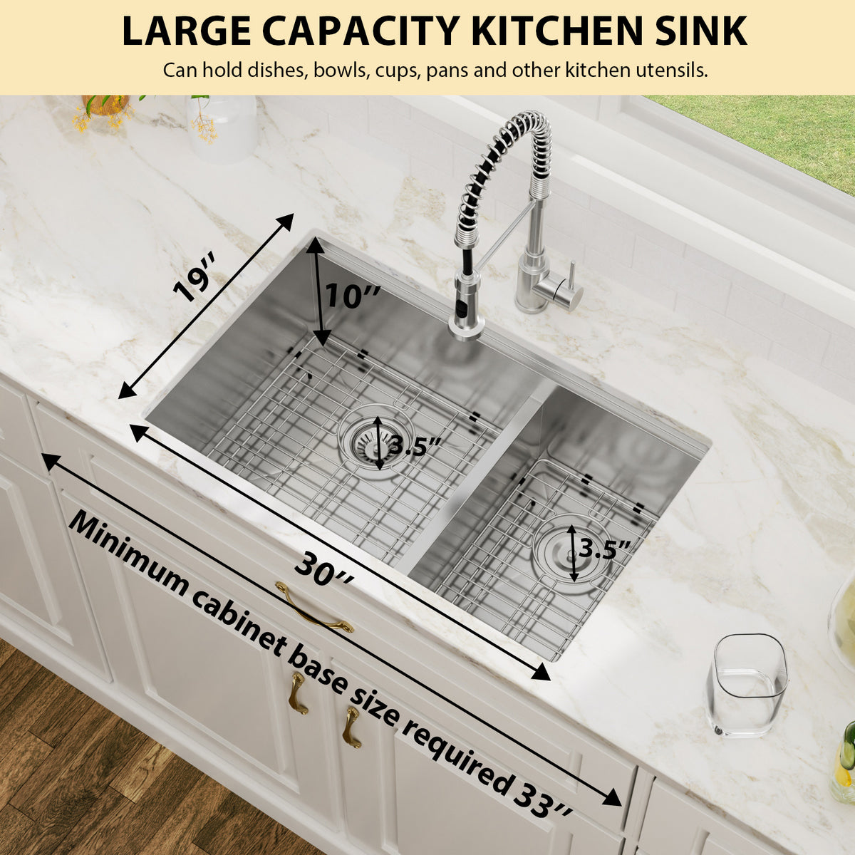 Logmey 30 x 19 Undermount 60/40 Double Bowl Workstation Kitchen Sink