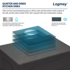 Logmey 33'' Double Step Waterfall Workstation Sink - Undermount Single Bowl with Faucet - Gunmetal Black  Stainless Steel