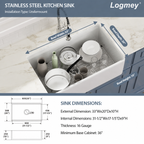 Logmey 33" Farmhouse Kitchen Sink White Workstation Fireclay Apron Front Farm Sink Undermount 33" x 20" x 10" Single Bowl White Ceramic Sinks for Countryside Classic Style
