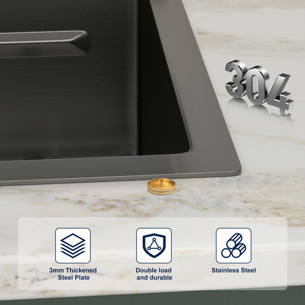 Logmey 30 Inch Drop In Smart Waterfall Kitchen Sink with Digital Temperature Display Brushed Black Topmount Workstation Sink with Flying Rain Faucet