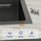 Logmey 30 Inch Drop In Smart Waterfall Kitchen Sink with Digital Temperature Display Brushed Black Topmount Workstation Sink with Flying Rain Faucet