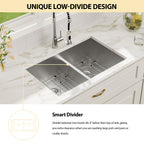 Logmey 30x19 Seamless Undermount 50/50 Double Basin Kitchen Sink Combo