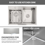 Logmey 30x20 Heavy Duty 16G T304 Stainless Steel Drop-In Double Bowl Sink Combo