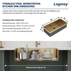 Logmey 36'' x 19'' Undermount Workstation Kitchen Sink