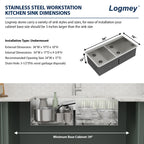 Logmey 36'' x 19'' Undermount 50/50 Double Bowl Workstation Kitchen Sink - 16 Gauge Stainless Steel 10'' Deep Low-Divide Basin with Pop-Up Drains