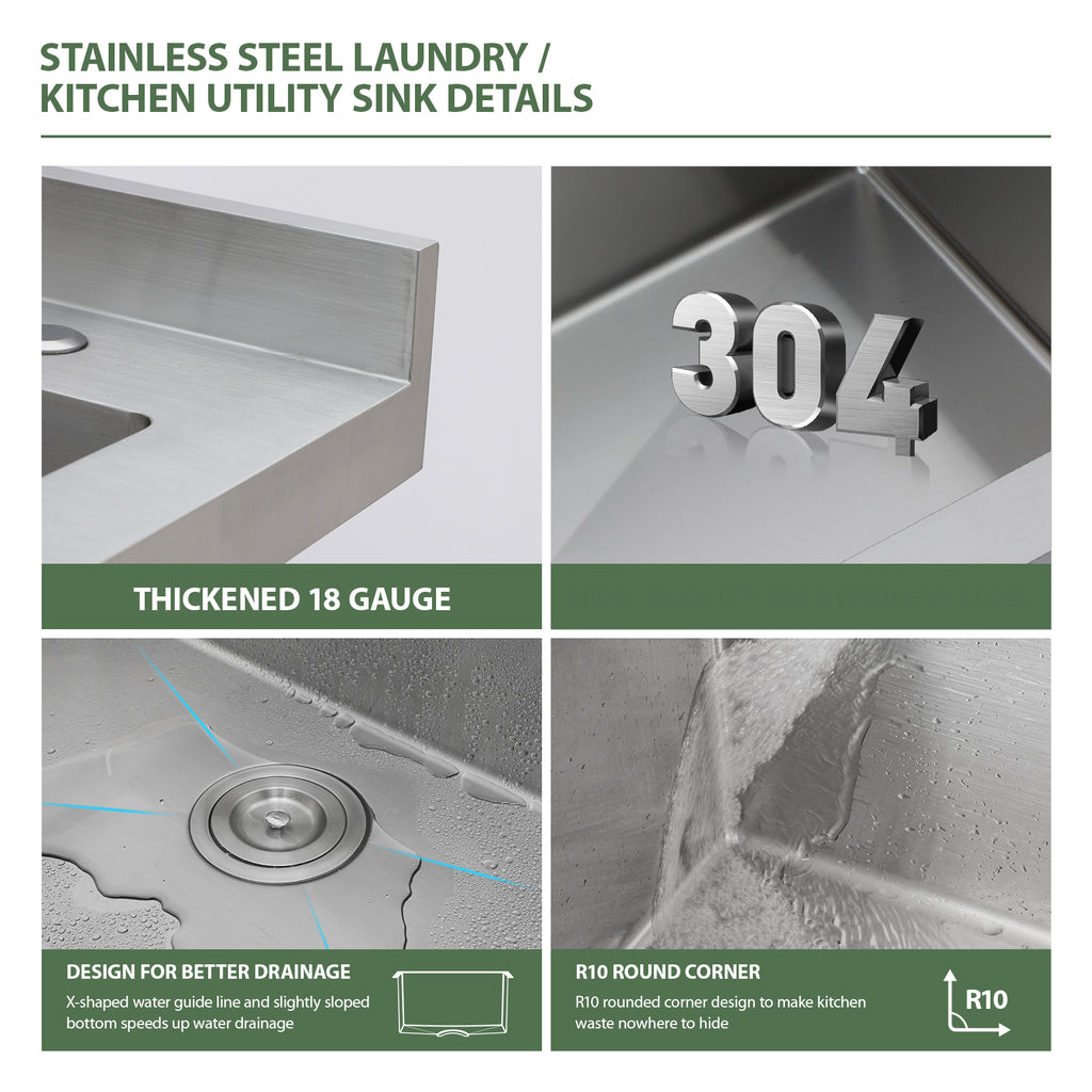 Logmey 36'' x 21'' Freestanding Stainless Steel Single Bowl Utility Sink