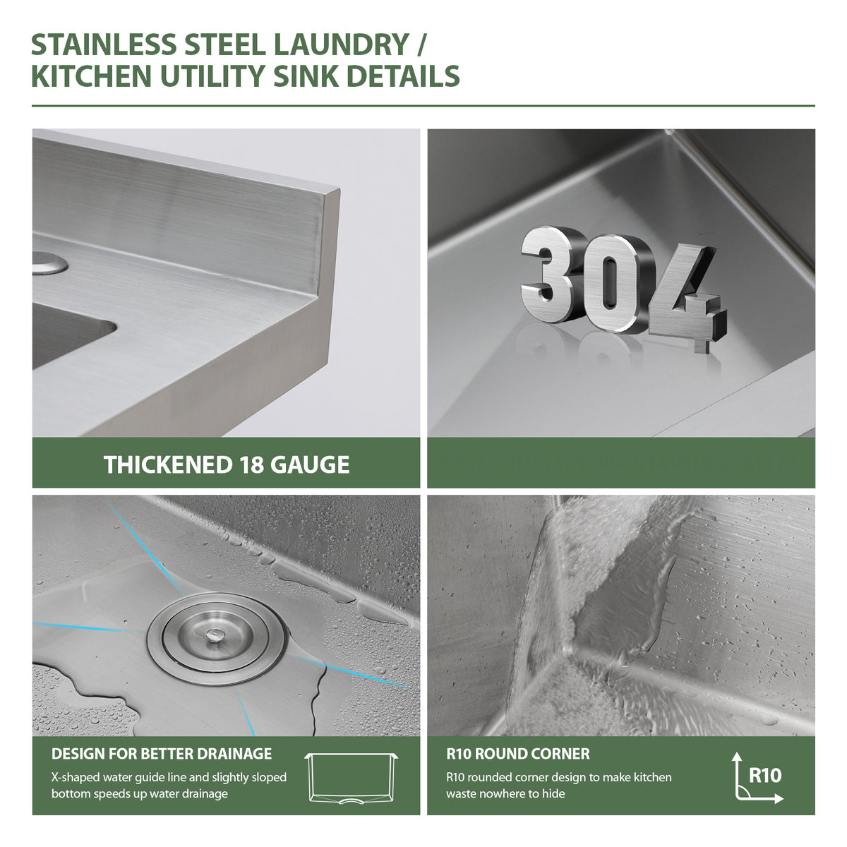 Logmey 36'' x 21'' Freestanding Stainless Steel Single Bowl Utility Sink