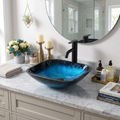 Logmey 16'' Square Tempered Glass Bathroom Vessel Sink Set with Faucet