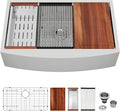 Logmey 33'' Workstation Farmhouse Sink - Apron Front Single Bowl Ledge - Silver Stainless Steel