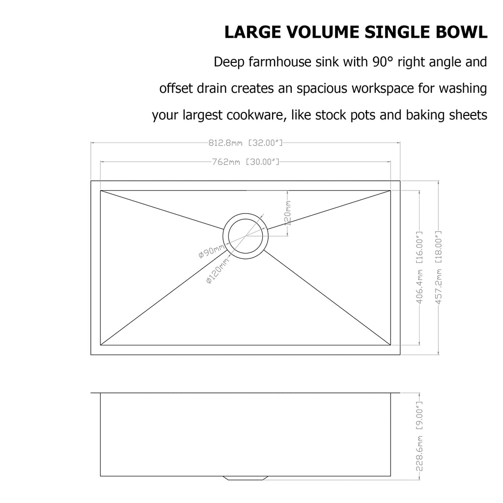 Logmey 32 Inch 16 Gauge Stainless Steel Undermount Kitchen Sink