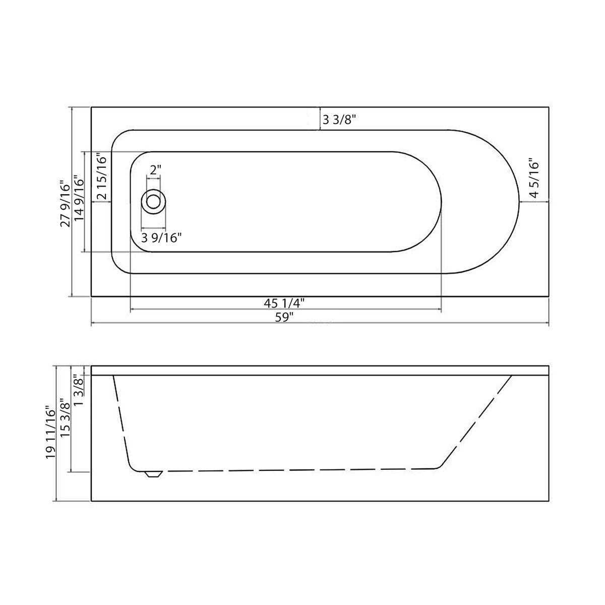 Alcove Soaking Skirt Bathtub with Overflow and Drain