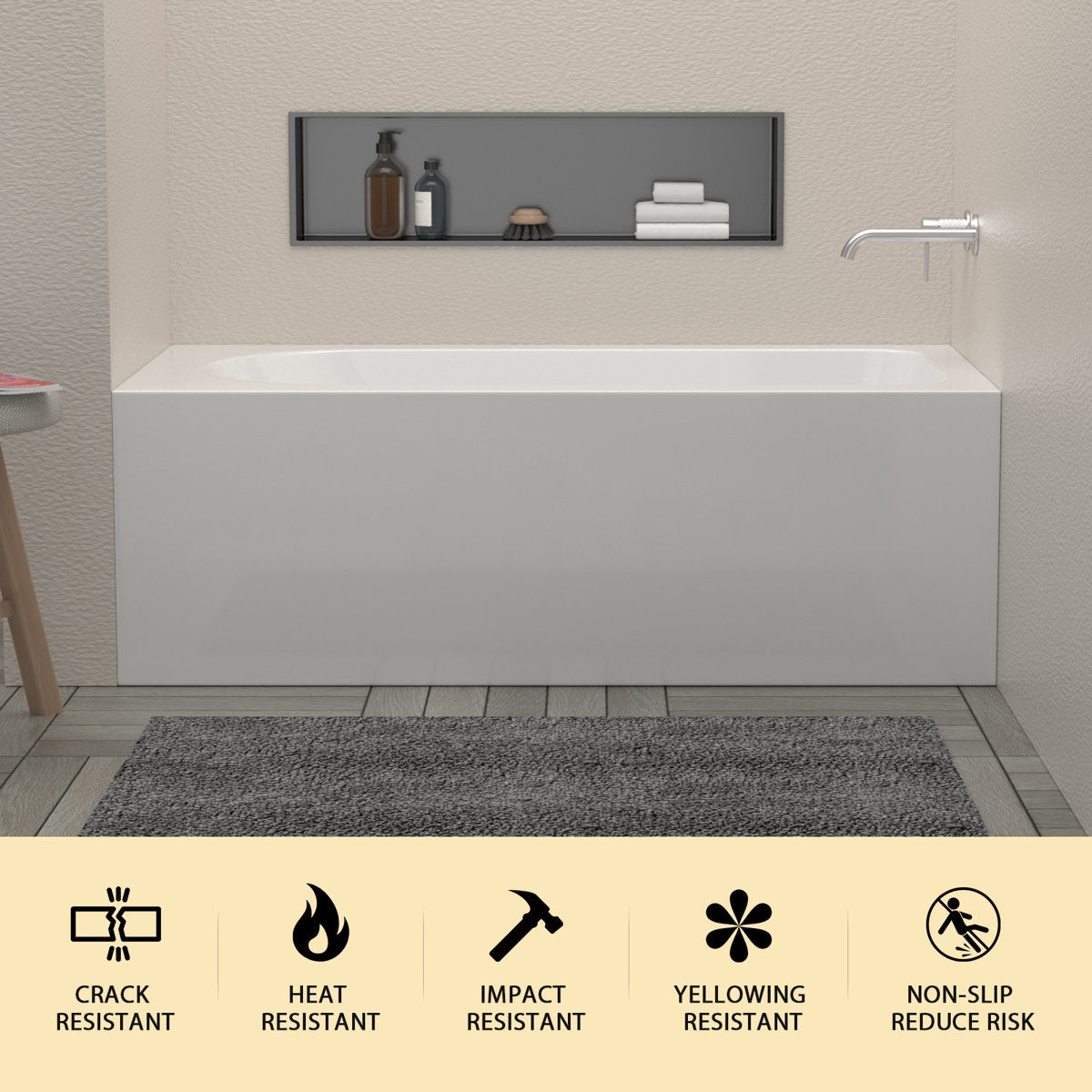 Alcove Soaking Skirt Bathtub with Overflow and Drain