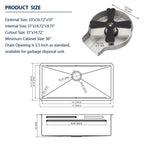 Logmey 33'' Waterfall Kitchen Sink - Undermount Single Bowl with Pull-out Faucet & Control Knob - Silver Stainless Steel