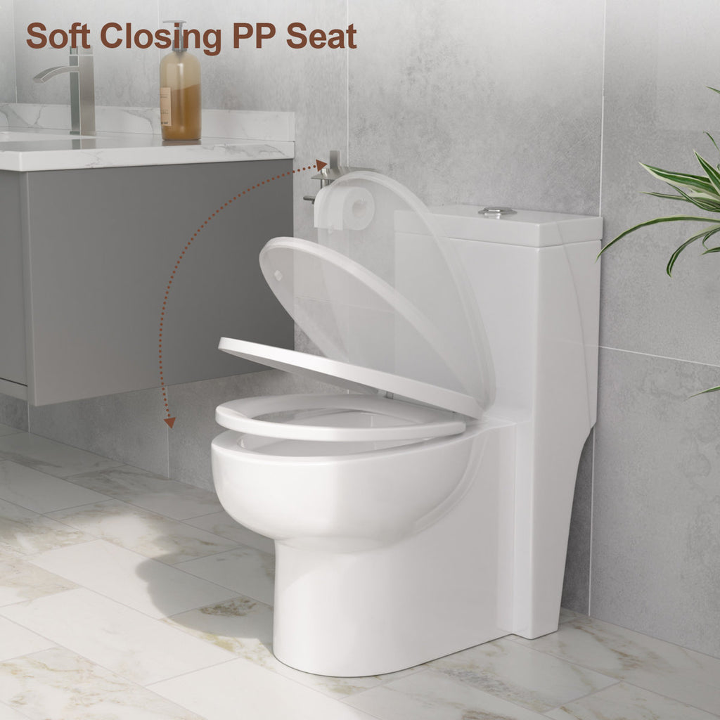 One-Piece Modern Toilet, Comfortable Seat Height Toilet with Dual-Flush Fully Glazed (Seat Included)