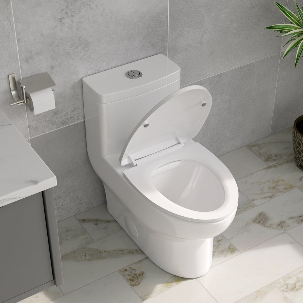 One-Piece Modern Toilet, Comfortable Seat Height Toilet with Dual-Flush Fully Glazed (Seat Included)