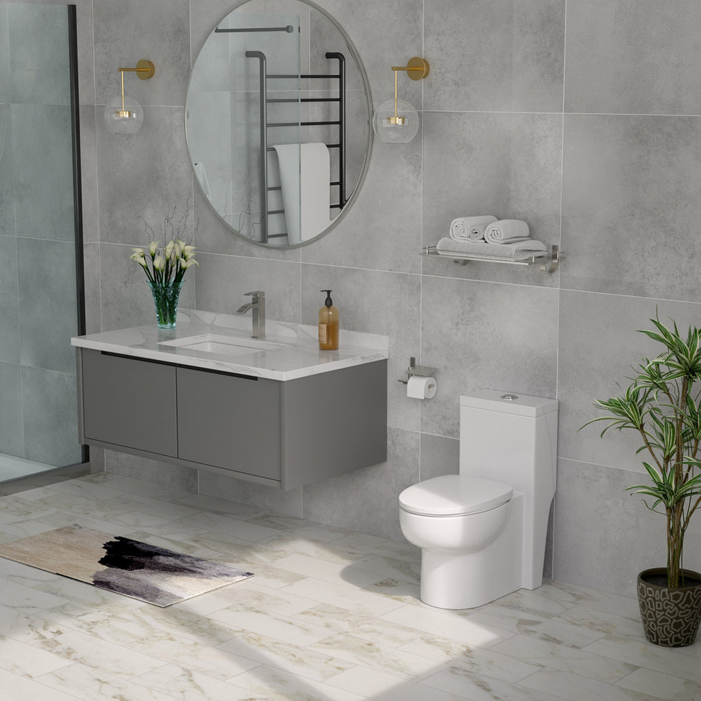 One-Piece Modern Toilet, Comfortable Seat Height Toilet with Dual-Flush Fully Glazed (Seat Included)