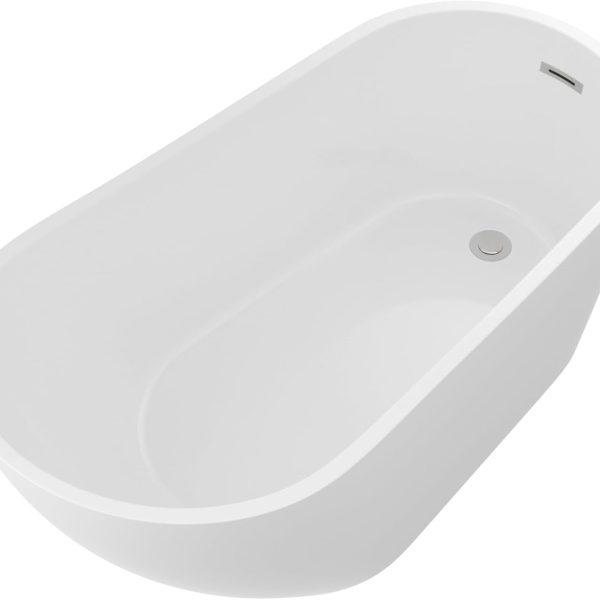Logmey Modern White High-Back Acrylic Freestanding Bathtub
