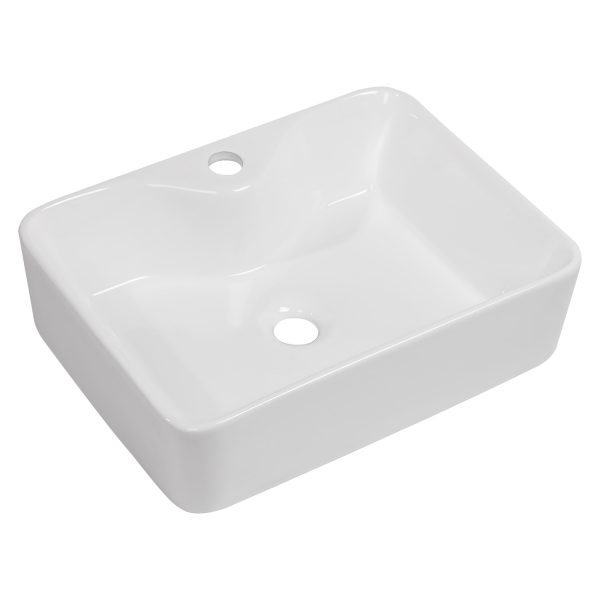 Logmey 19 Inch Vessel Sink Rectangle - 19x15 Inches Modern Rectangle Above Counter White Porcelain Ceramic Bathroom Vessel Vanity Sink Art Basin with Faucet Hole Bathroom Sinks 19 In