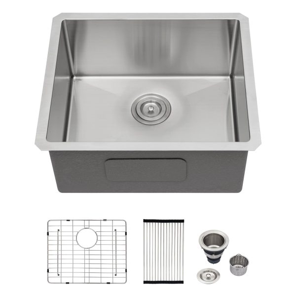 Logmey 23 Inch Undermount Bar Sink - 23x18 In Handmade Stainless Steel Bar Sinks Undermount Kitchen Sink Single Bowl 16 Gauge RV Sink Bar Prep Sink Basin 23x18x9 Inches