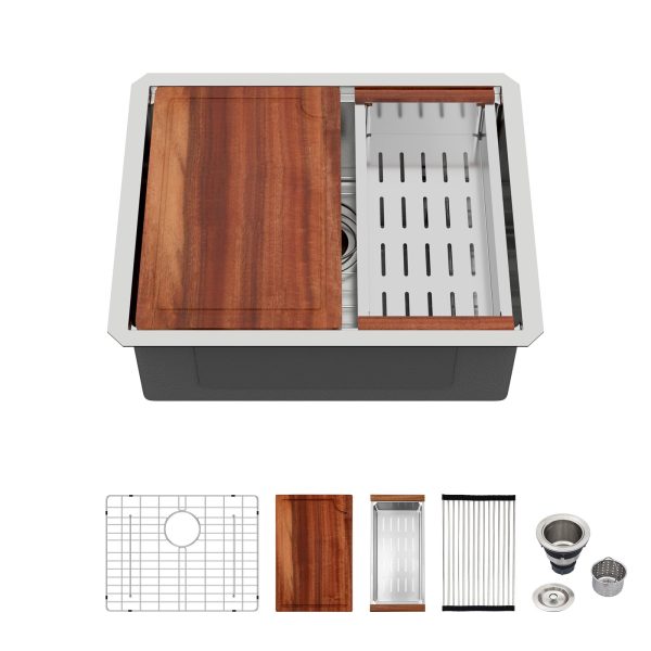 Logmey 23 Undermount Bar Sink - 23x19 Stainless Steel Kitchen Sinks Under Ledge Workstation Sink 16 Gauge Single Bowl Undermount Sink Bar Prep Sink Basin