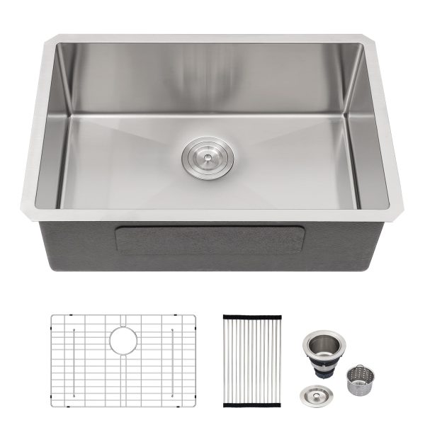 Logmey 28 Inch Undermount Kitchen Sink 28x18 In Handmade Stainless Steel Kitchen Sinks 16 Gauge Single Bowl deep kitchen Sinks 28x18x9 Inches Under Counter Handmade Sink