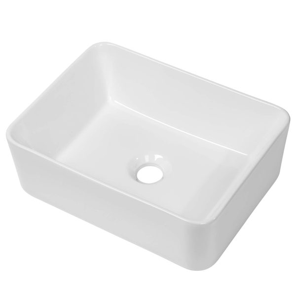 Logmey 16 Inch Bathroom Vessel Sink Rectangular - 16"x12" In Modern White Bathroom Sink Rectangle Above Counter Porcelain Ceramic Vanity Sink Art Basin