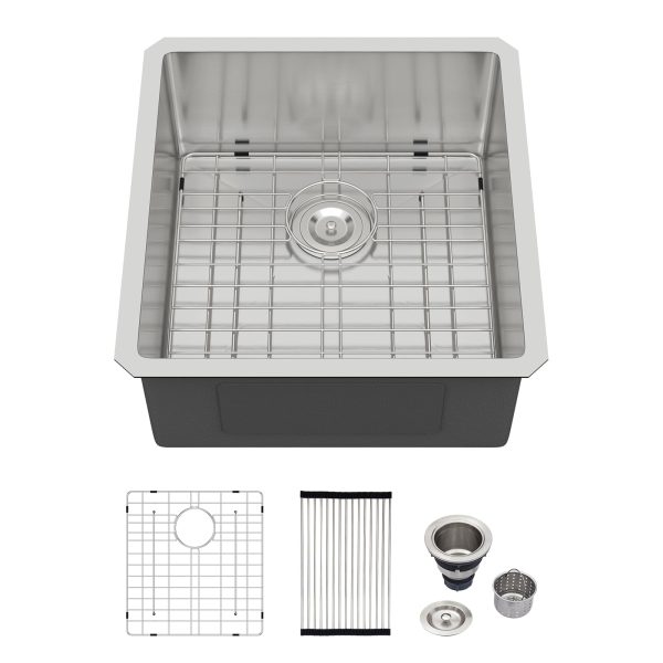 Logmey 17 In Undermount Bar Sink - 17x19 Inch Handmade Stainless Steel Kitchen Sink 16 Gauge Small Bar Prep Sink 17x19x9 Inches RV Sink 9 Inch Deep Single Bowl Handmade Sink