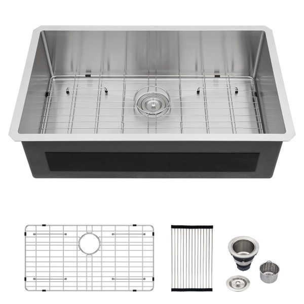 Logmey 33 Inch Undermount Kitchen Sink - 33x19 In Handmade Stainless Steel Undermount Sink 16 Gauge Single Bowl Sinks With Round Corners 33x19x9