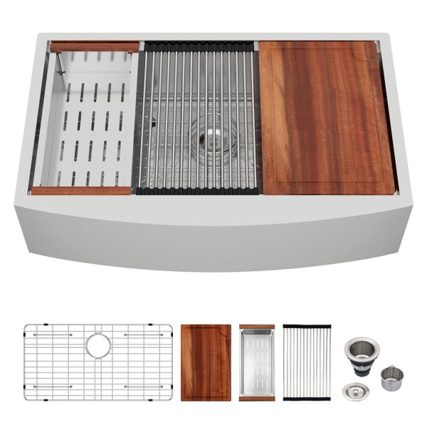 Logmey30 In Farmhouse Sink - 30x21 Inch Apron Front Stainless Steel Sink Ledge Workstation Kitchen Sinks 16 Gauge Single Bowl Farm Sink