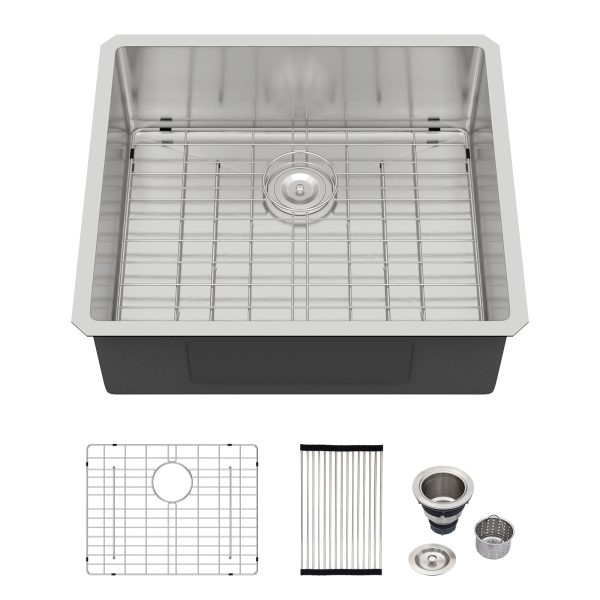 Logmey 25 Inch Undermount Kitchen Sink - 25x22 In Handmade Stainless Steel Kitchen Sinks Under Counter Sink 16 Gauge Single Bowl Bar Sink 25x22x9 Inches