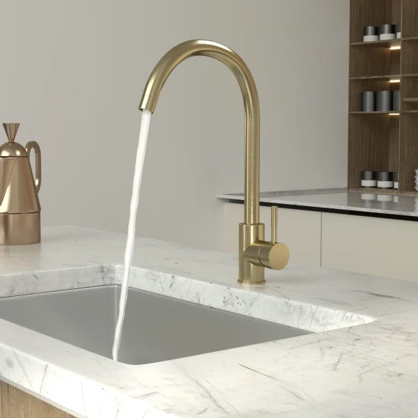 Logmey 7.6in D X 10.6in H Brass Kitchen Faucet